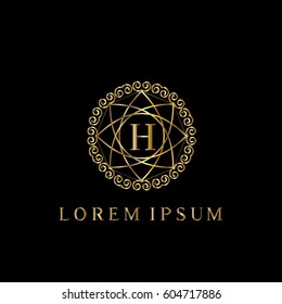 Golden vector logo template. Letter H monogram 