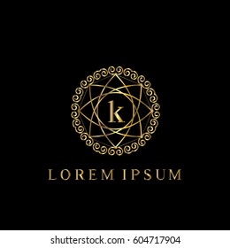 Golden vector logo template. Letter K monogram 
