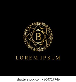 Golden vector logo template. Letter B monogram 