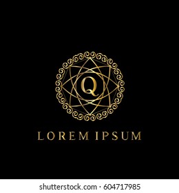 Golden vector logo template. Letter Q monogram 