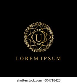 Golden vector logo template. Letter U monogram 
