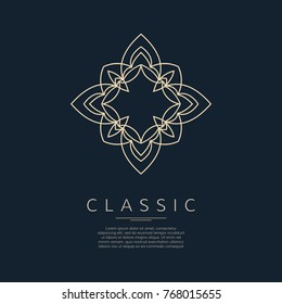 Golden vector logotype. Eastern outline logo with space for letter. Classic design.
