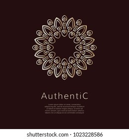 Golden vector logotype. Gradient outline logo. Classic design.