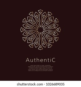 Golden vector logotype. Gradient outline logo. Classic floral design.