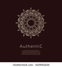 Golden vector logotype. Gradient outline logo. Classic floral design.