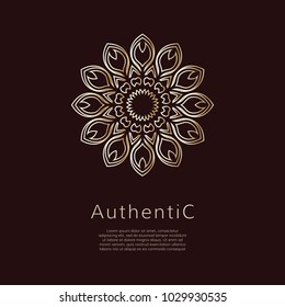 Golden vector logotype. Gradient outline logo. Classic floral design.