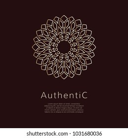 Golden vector logotype. Gradient outline logo. Classic floral design.