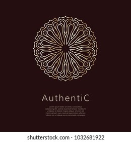 Golden vector logotype. Gradient outline logo. Classic floral design.