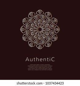 Golden vector logotype. Gradient outline logo. Classic floral design.