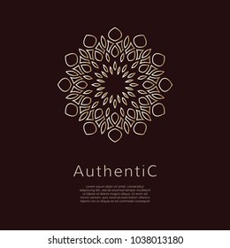 Golden vector logotype. Gradient outline logo. Classic floral design.