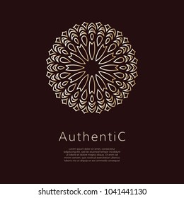 Golden vector logotype. Gradient outline logo. Classic floral design.