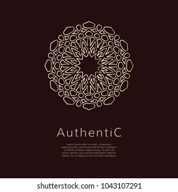 Golden vector logotype. Gradient outline logo. Classic floral design.