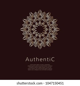 Golden vector logotype. Gradient outline logo. Classic floral design.