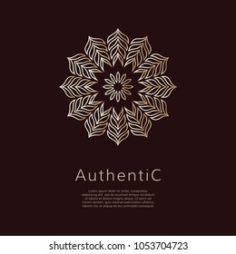Golden vector logotype. Gradient outline logo. Classic floral design.