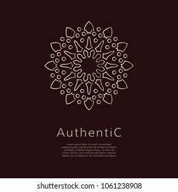 Golden vector logotype. Gradient outline logo. Classic floral design.