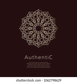 Golden vector logotype. Gradient outline logo. Classic floral design.