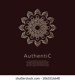 Golden vector logotype. Gradient outline logo. Classic floral design.