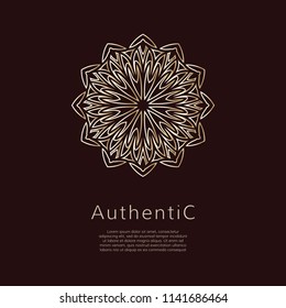 Golden vector logotype. Gradient outline logo. Classic floral design.