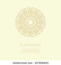 Golden vector logotype. Mandala outline logo. Classic floral design.