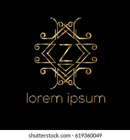 Golden vector luxury logo frame design for boutique, hotel, restaurant. Letter Z monogram