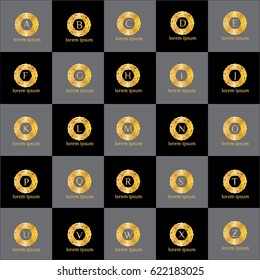 Golden vector luxury logo  frame design set for boutique, hotel, restaurant. Letters of the alphabet monograms