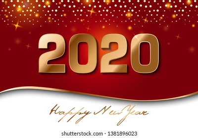 Golden Vector luxury text 2020 Happy new year. Gold Festive Numbers Design, diamonds texture. Gold shining glitter confetti. Happy New Year Banner with 2020 Numbers for greeting card, calendar 2020