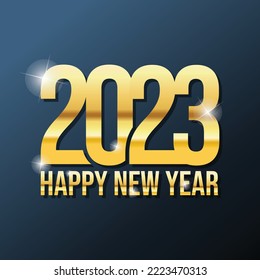 Golden Vector luxury text 2023 Happy new year. Gold Festive Numbers Design. Gold shining party ribbon and star new year party