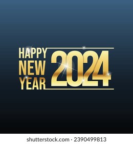Golden Vector luxury text 2024 Happy new year. Gold Festive Numbers Design. Gold shining party ribbon and star new year party