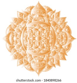 Goldene Vektorgrafik Mandala Farbverlauf-Metal-Illusion. Yoga-Konzept