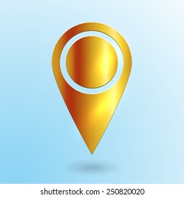 Golden vector map pin icon. Web marker design element. 