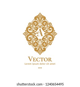Golden vector monogram. Elegant, classic elements. Can be used for jewelry, beauty and fashion industry. Great for logo, emblem, invitation, flyer, menu, brochure, background, or any desired idea.