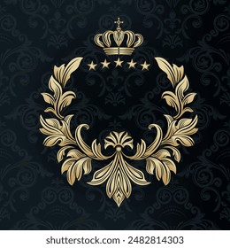 Golden vector monogram. Flourishes calligraphic elegant vintage elements. The past. Elegant emblem logo for restaurants, hotels, and bars. It can be used to design invitations, booklets and brochures