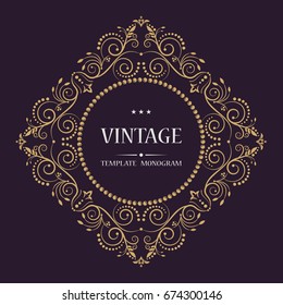 Golden vector monogram. Flourishes calligraphic elegant vintage elements. The past. Elegant emblem logo for restaurants, hotels, and bars. It can be used to design invitations, booklets and brochures