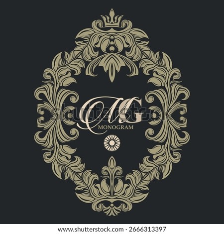 Golden vector monogram. Flourishes calligraphic elegant vintage elements. The past. Elegant emblem logo for restaurants, hotels, and bars. It can be used to design invitations, booklets and brochures