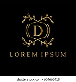 Golden vector monogram. Letter D logo design template