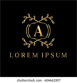 Golden vector monogram. Letter A logo design template
