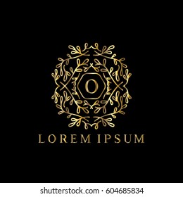 Golden vector monogram Letter O logo design template with floral ornaments