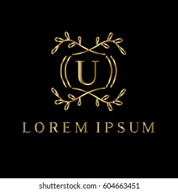 Golden vector monogram. Letter U logo design template