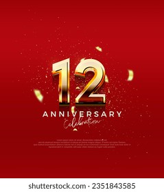 Golden vector number for 12th anniversary celebration. Premium vector background for greeting and celebration.