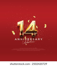 Golden vector number for 14th anniversary celebration. Premium vector background for greeting and celebration.