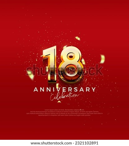 Golden vector number for 18th anniversary celebration. Premium vector background for greeting and celebration.