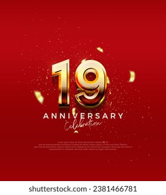 Golden vector number for 19th anniversary celebration. Premium vector background for greeting and celebration.