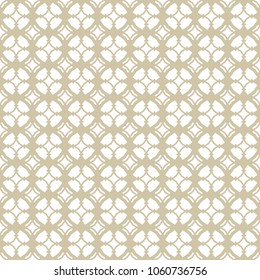 Golden vector ornamental seamless pattern in Arabian style. Elegant white and beige texture with carved grid, lattice, floral figures, repeat geometric tiles. Moroccan style background. Luxury design