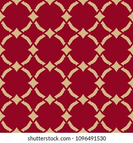 Golden vector ornamental seamless pattern in traditional Asian style. Elegant gold and red background texture with grid, lattice, stars, diamond shapes, repeat geometric tiles. Luxury antique design