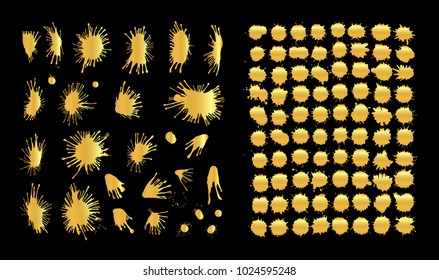 Golden vector paint splats set. Gold grunge elements. Golden inky blot set
