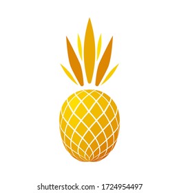 Piña vectorial dorada sobre fondo blanco. Icono geométrico de piña. Frutos tropicales, aislados de fondo blanco. Ananas de lustre de oro. Ilustración de moda de frutas de verano. Ilustración del vector