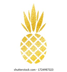 Piña vectorial dorada sobre fondo blanco. Icono geométrico de piña. Frutos tropicales, aislados de fondo blanco. Ananas de lustre de oro. Ilustración de moda de frutas de verano. Ilustración del vector