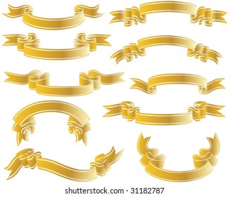 Golden vector ribbons set. Collection of vector temlates