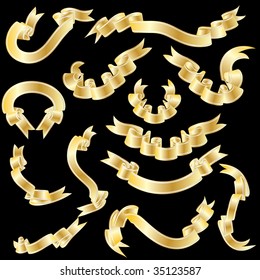Golden vector ribbons set. Collection of vector temlates