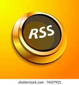 Golden vector rss button. 3D
